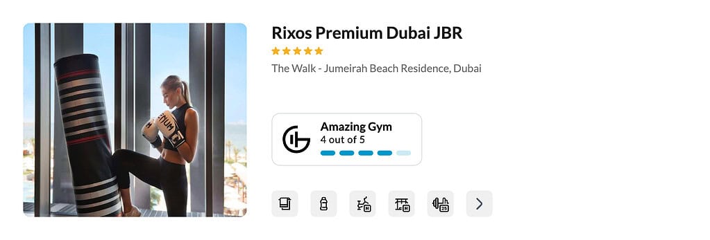 An amazing hotel gym at Rixos Premium Dubai JBR. GymFactor 4/5 for travelers wanting to stay fit on the go.