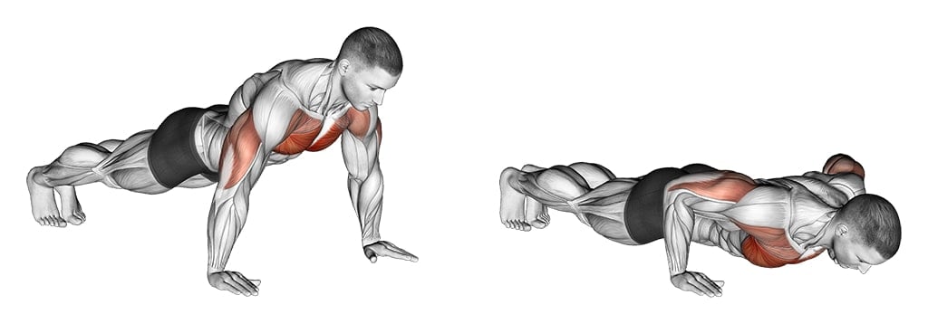 Illustration of a man doing one-arm push-ups, showing key muscles used, like chest, shoulders, and arms.