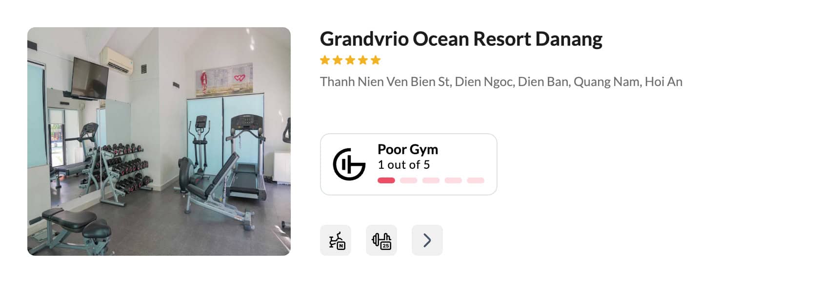 A poor hotel gym at Grandvrio Ocean Resort Danang. GymFactor 1/5 for travelers wanting to stay fit on the go.