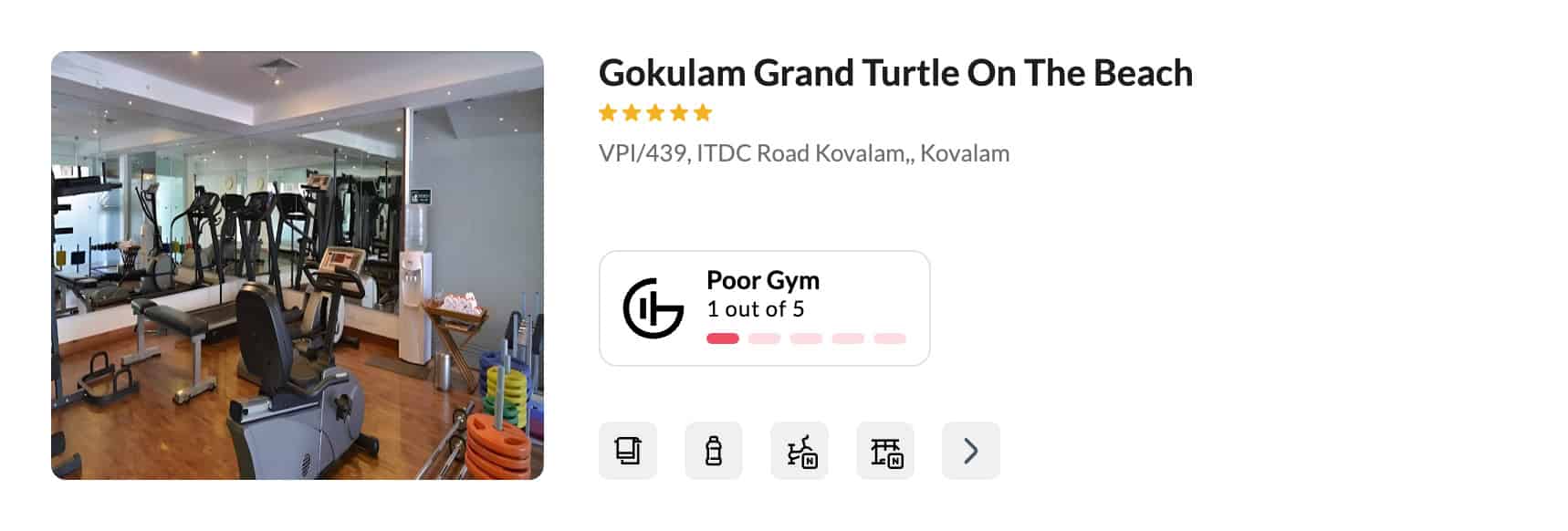 A poor hotel gym at Gokulam Grand Turtle On The Beach. GymFactor 1/5 for travelers wanting to stay fit on the go.