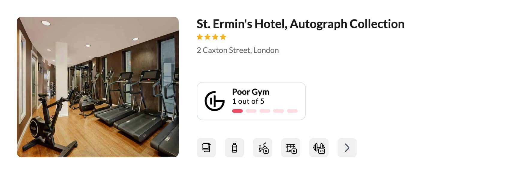 A poor hotel gym at St. Ermin's Hotel. GymFactor 1/5 for travelers wanting to stay fit on the go.