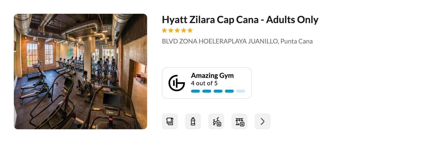 An amazing hotel gym at Hyatt Zilara Cap Cana. GymFactor 4/5 for travelers wanting to stay fit on the go.
