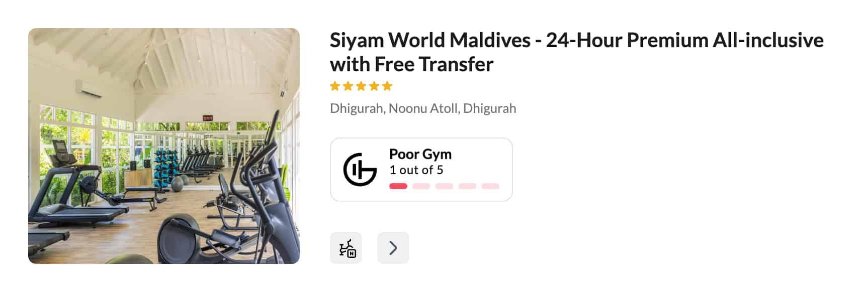 A poor hotel gym at Siyam World Maldives. GymFactor 1/5 for travelers wanting to stay fit on the go.