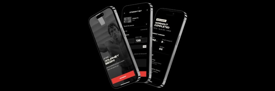 Three smartphones show The Pump app with workout tracking, helping travelers stay fit while on the go, against a black background.